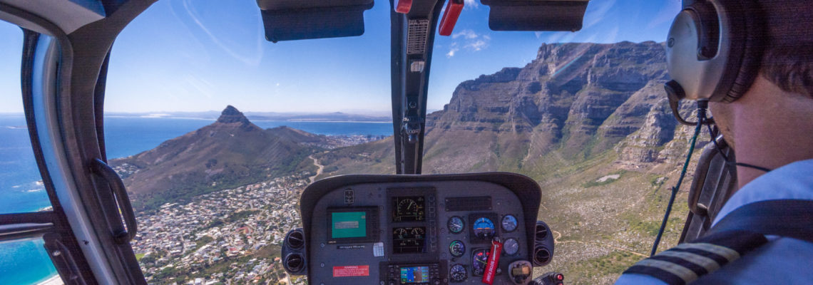 The magnificent views over Devils Peak and table Mountain and the City from a Helicopter